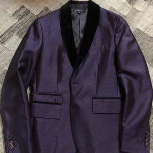 Slim Fit Macy's Satin Shiny Dinner Jacket with Black Velvet Collar